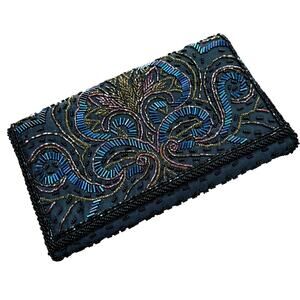 Vintage 1980’s La Regale black & multicolor beaded evening bag dressy purse